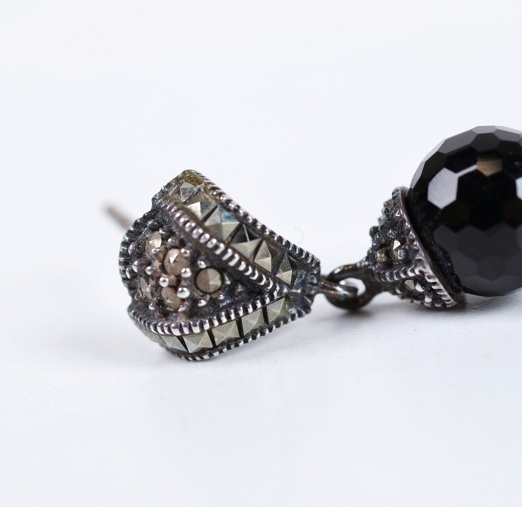 Sterling Jet and Marcasite Earrings
