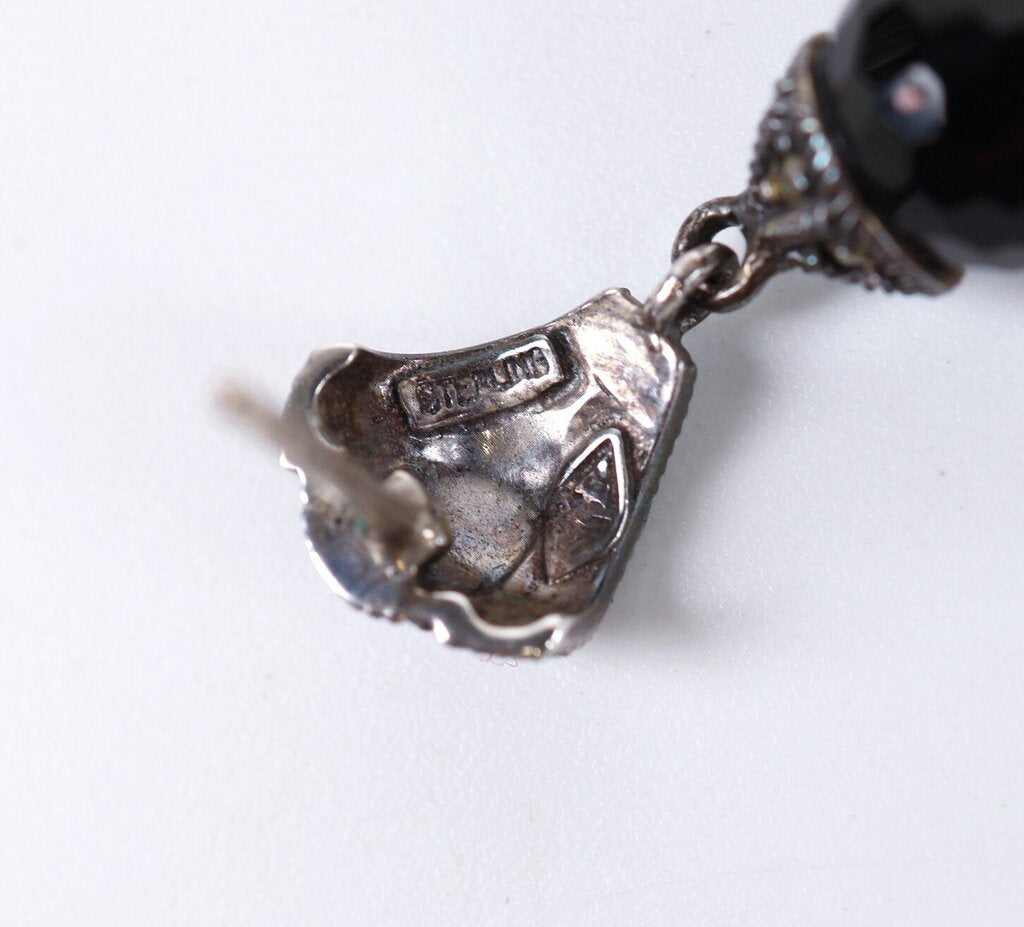Sterling Jet and Marcasite Earrings