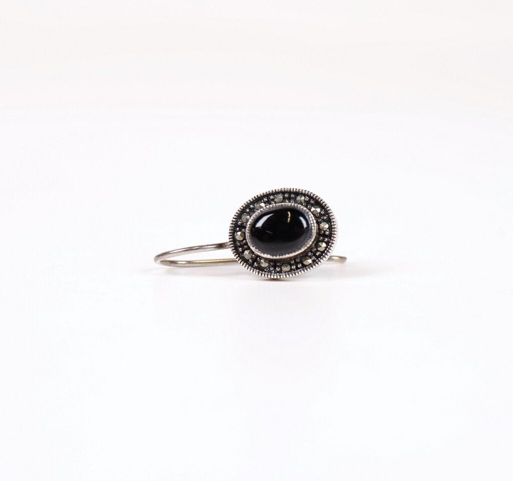 Sterling Onyx and Marcasite Deco Earrings