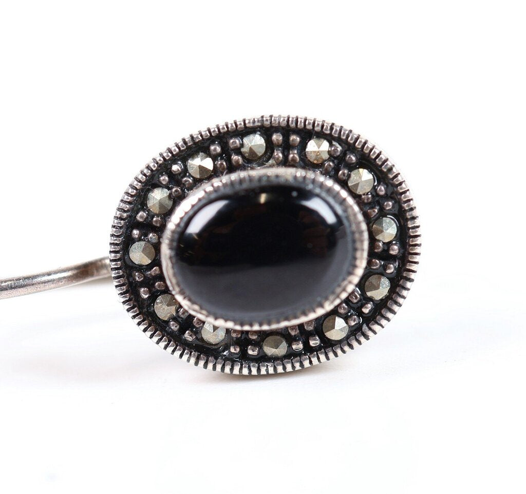 Sterling Onyx and Marcasite Deco Earrings