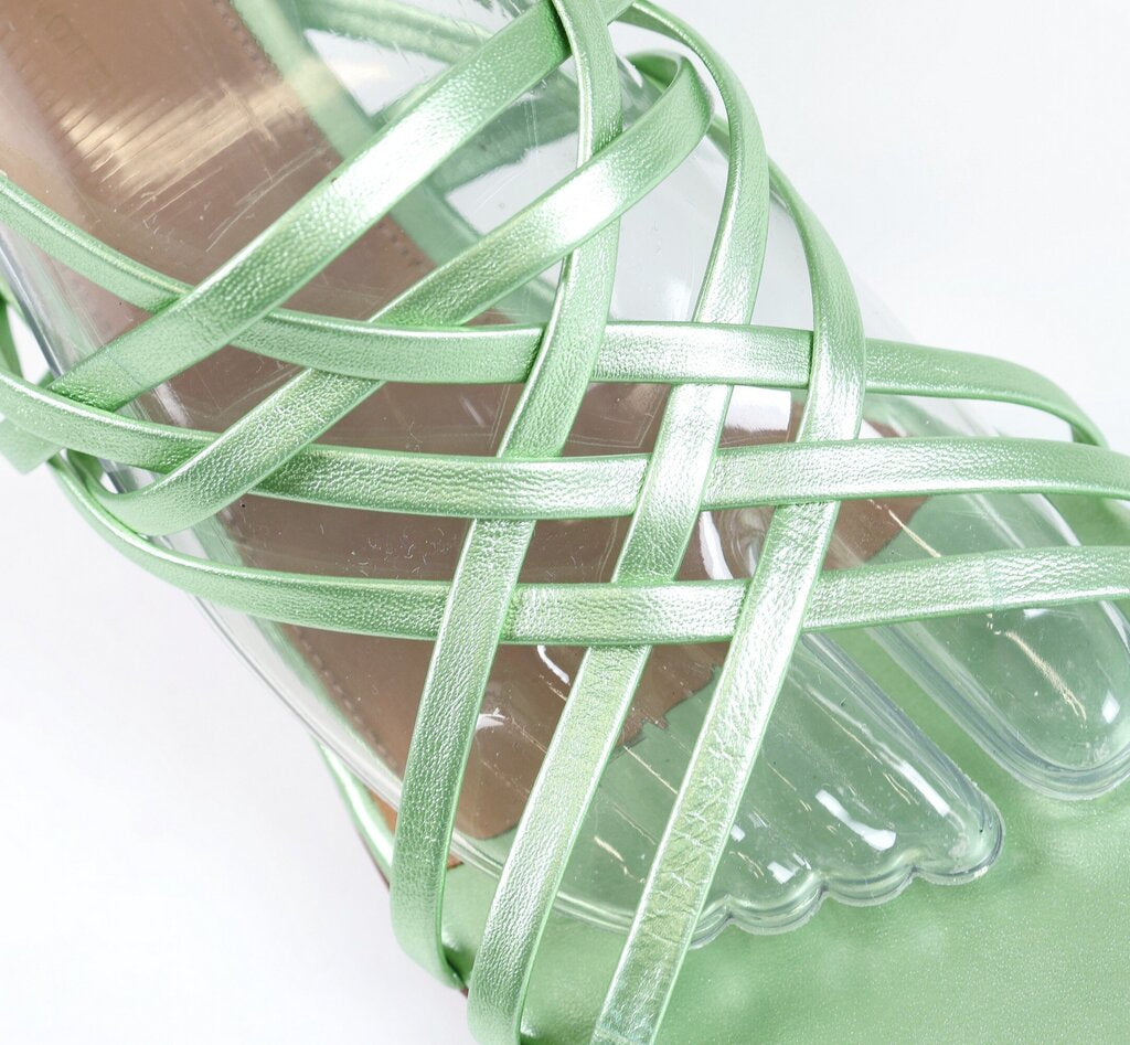 (38.5/8.5) Green Leather Heeled Sandal
