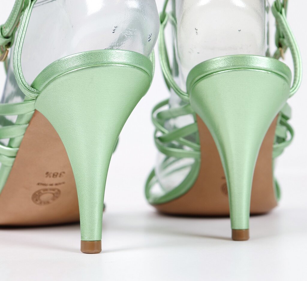 (38.5/8.5) Green Leather Heeled Sandal