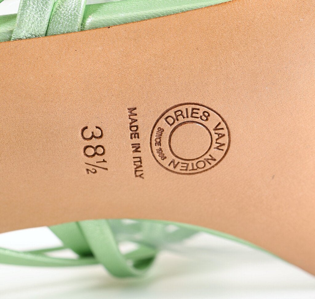 (38.5/8.5) Green Leather Heeled Sandal