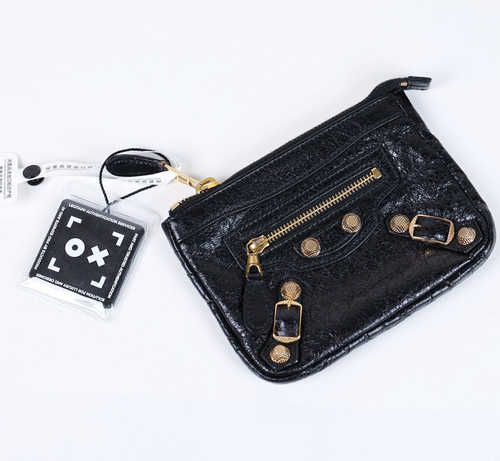 Black Leather 'Motorcycle City' Coin/Card Holder