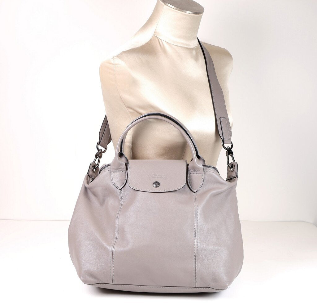 Grey Leather 'Le Pliage Cuir' Tote