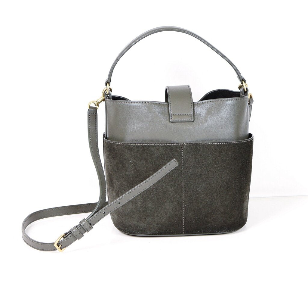 Pine Green Leather and Suede Bucket Bag