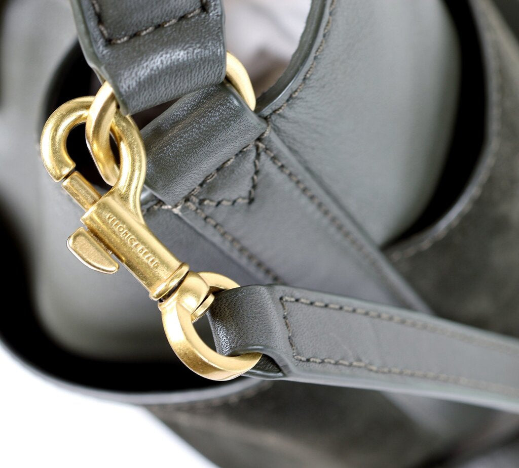 Pine Green Leather and Suede Bucket Bag