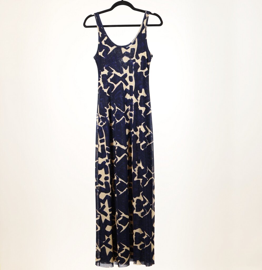 Navy and Beige Abstract Print Maxi Slip Dress (L)