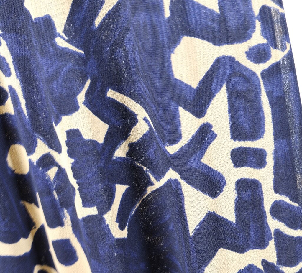 Navy and Beige Abstract Print Maxi Slip Dress (L)