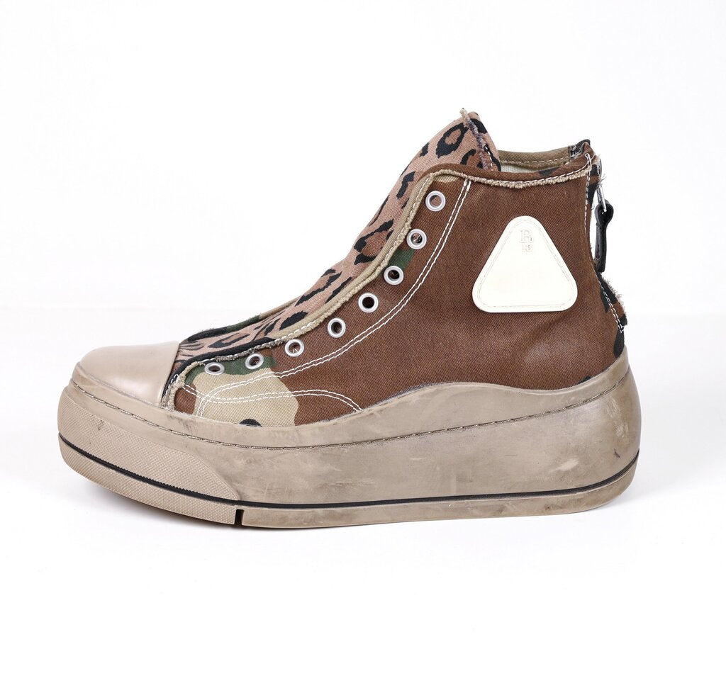 (10) brown camo cheetah distressed platform sneakers