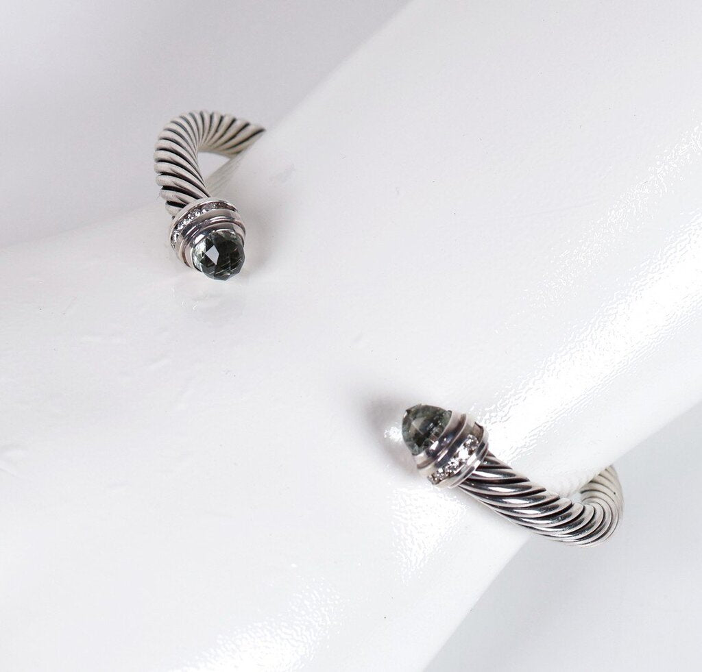 Sterling 14K Prasiolite and Diamond 6mm 'Cable Flex' Cuff