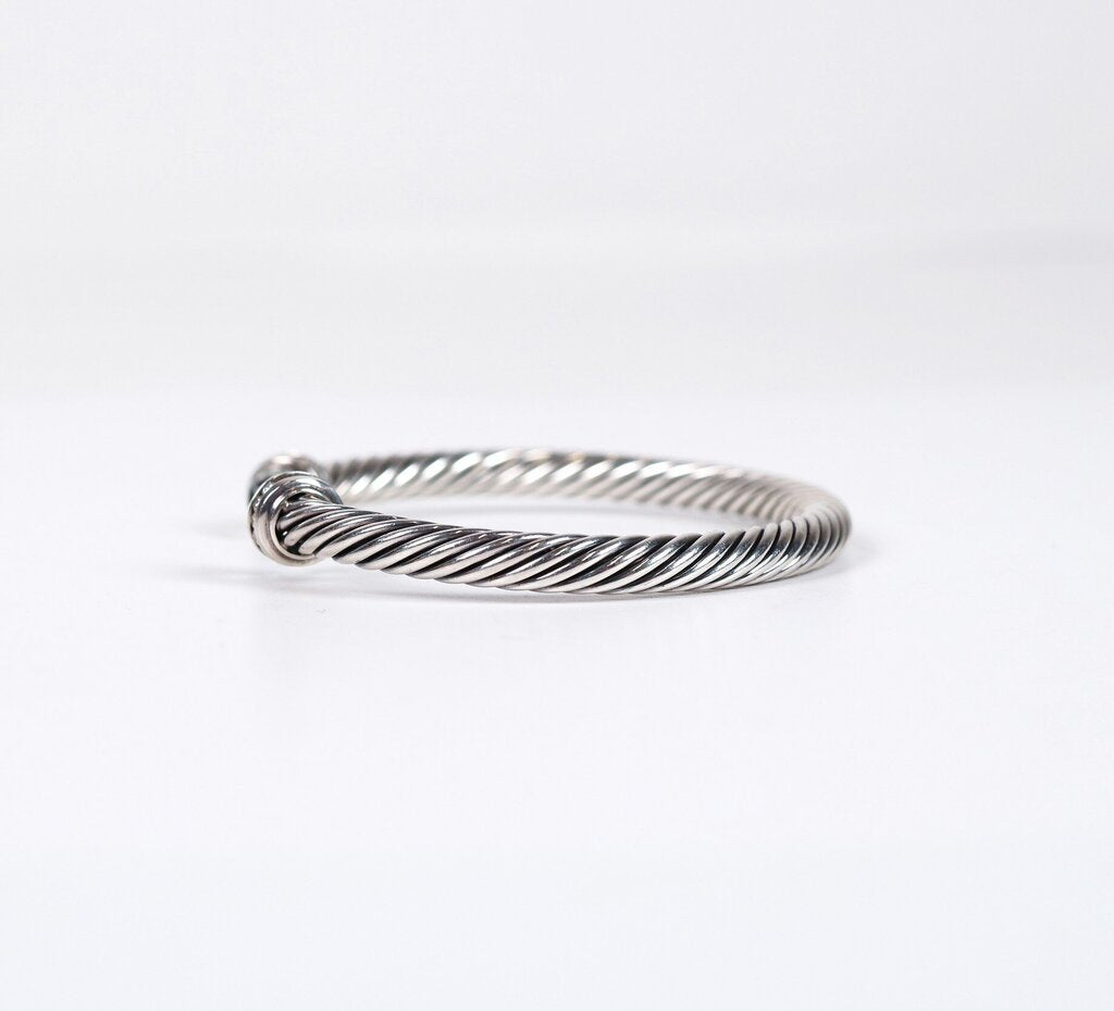 Sterling 14K Prasiolite and Diamond 6mm 'Cable Flex' Cuff
