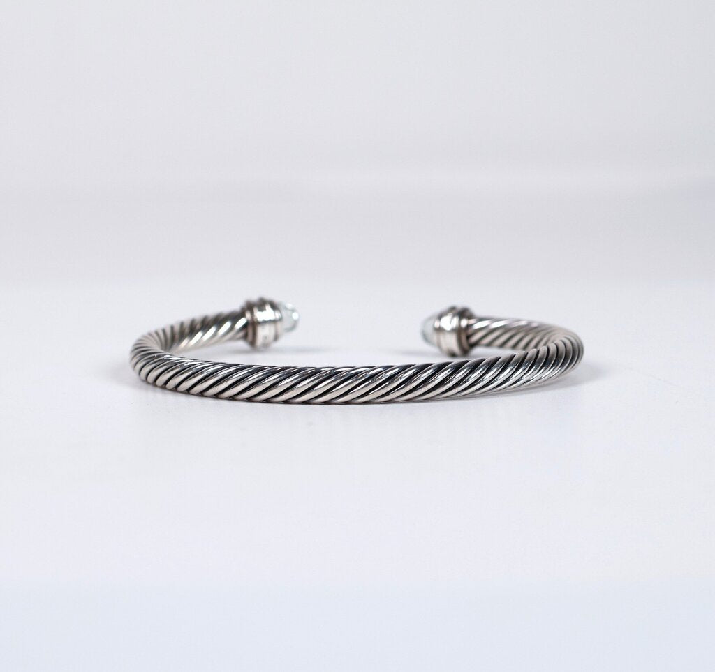 Sterling 14K Prasiolite and Diamond 6mm 'Cable Flex' Cuff