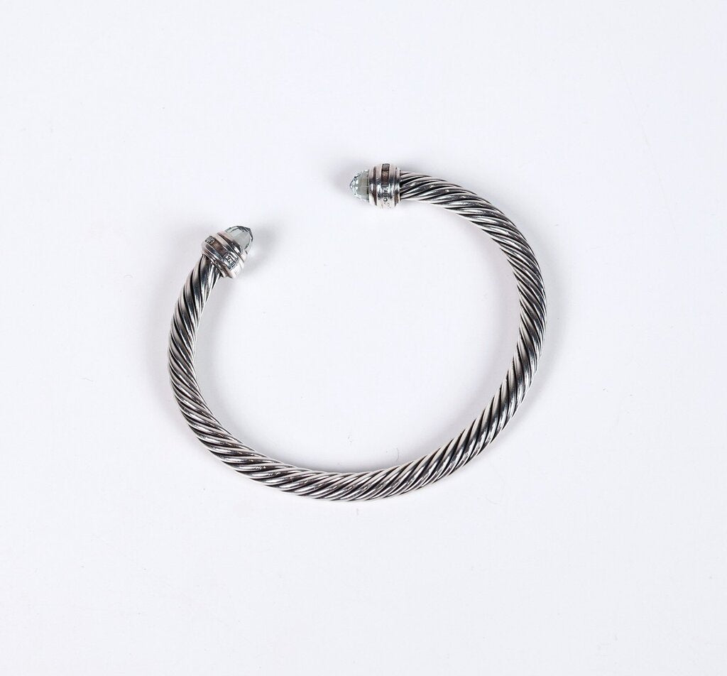 Sterling 14K Prasiolite and Diamond 6mm 'Cable Flex' Cuff