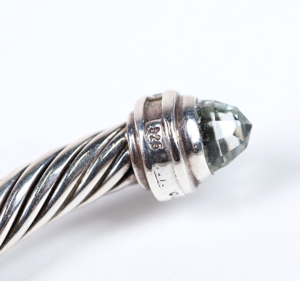 Sterling 14K Prasiolite and Diamond 6mm 'Cable Flex' Cuff