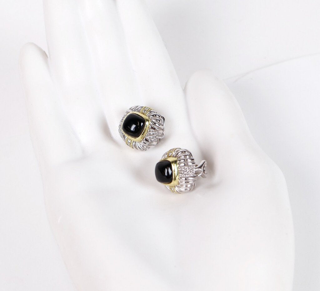 Sterling 18K Gold and Onyx Earrings