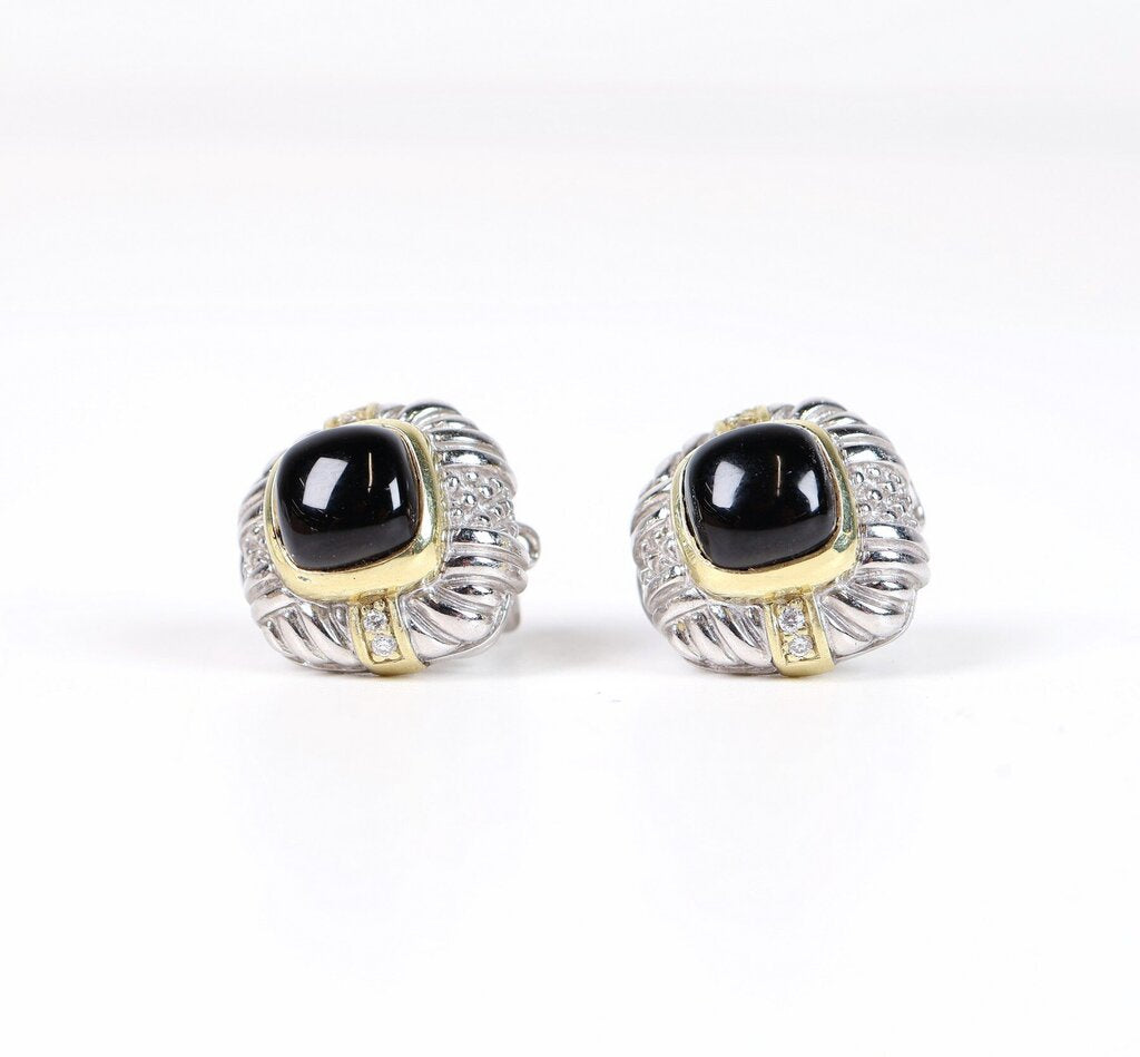 Sterling 18K Gold and Onyx Earrings