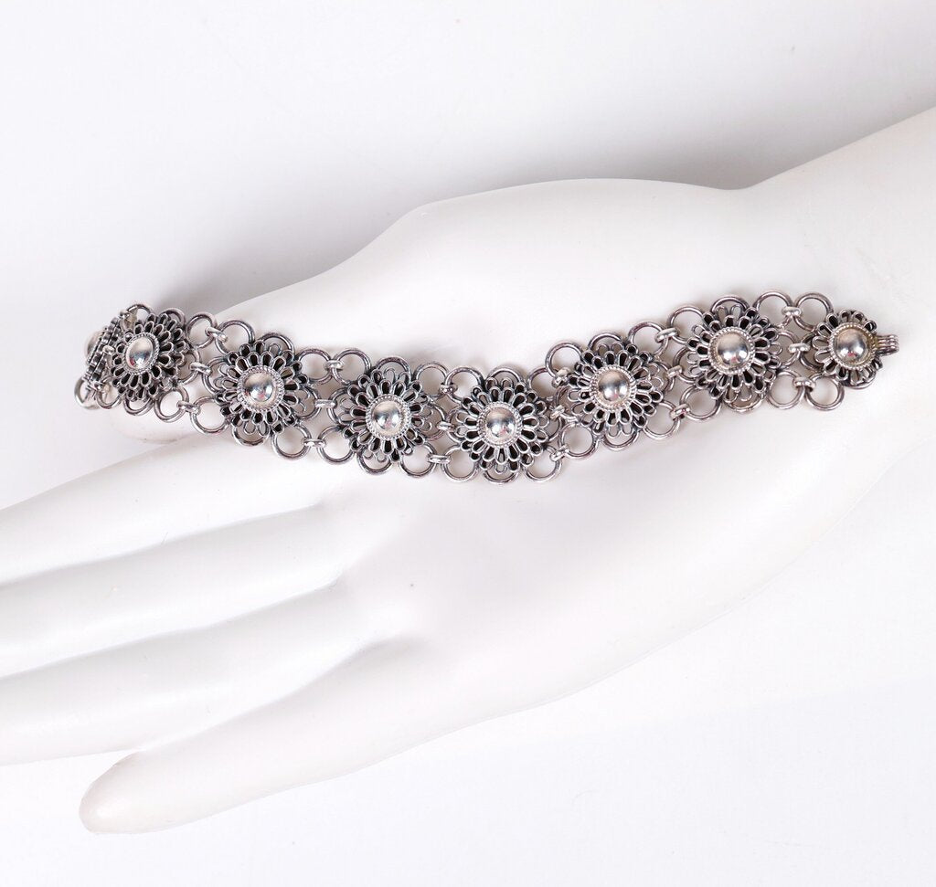 Sterling Filigree Flower Bracelet