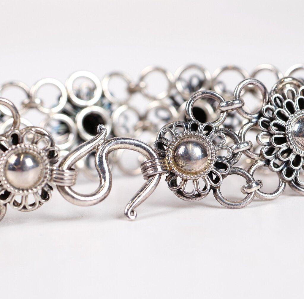 Sterling Filigree Flower Bracelet