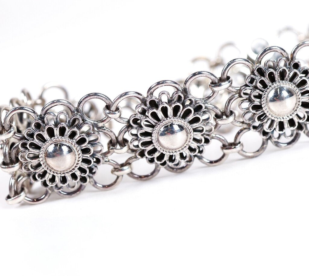 Sterling Filigree Flower Bracelet