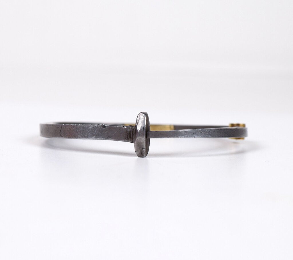 Iron Diamond and Gold Plain Nail Bracelet