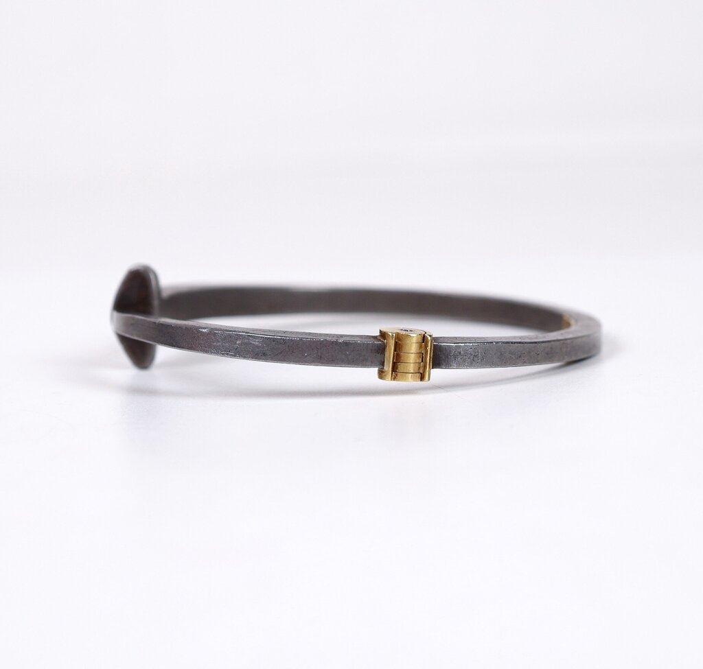 Iron Diamond and Gold Plain Nail Bracelet