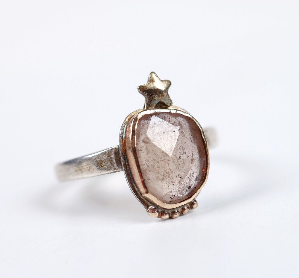 Silver Rose Quartz and 14K Gold Ring (7)
