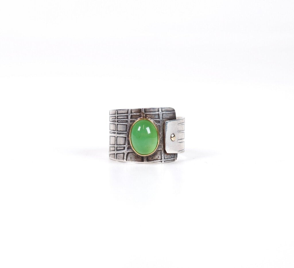 Silver and Green Onyx Bypass Ring (6.5)