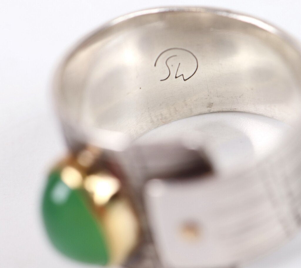 Silver and Green Onyx Bypass Ring (6.5)