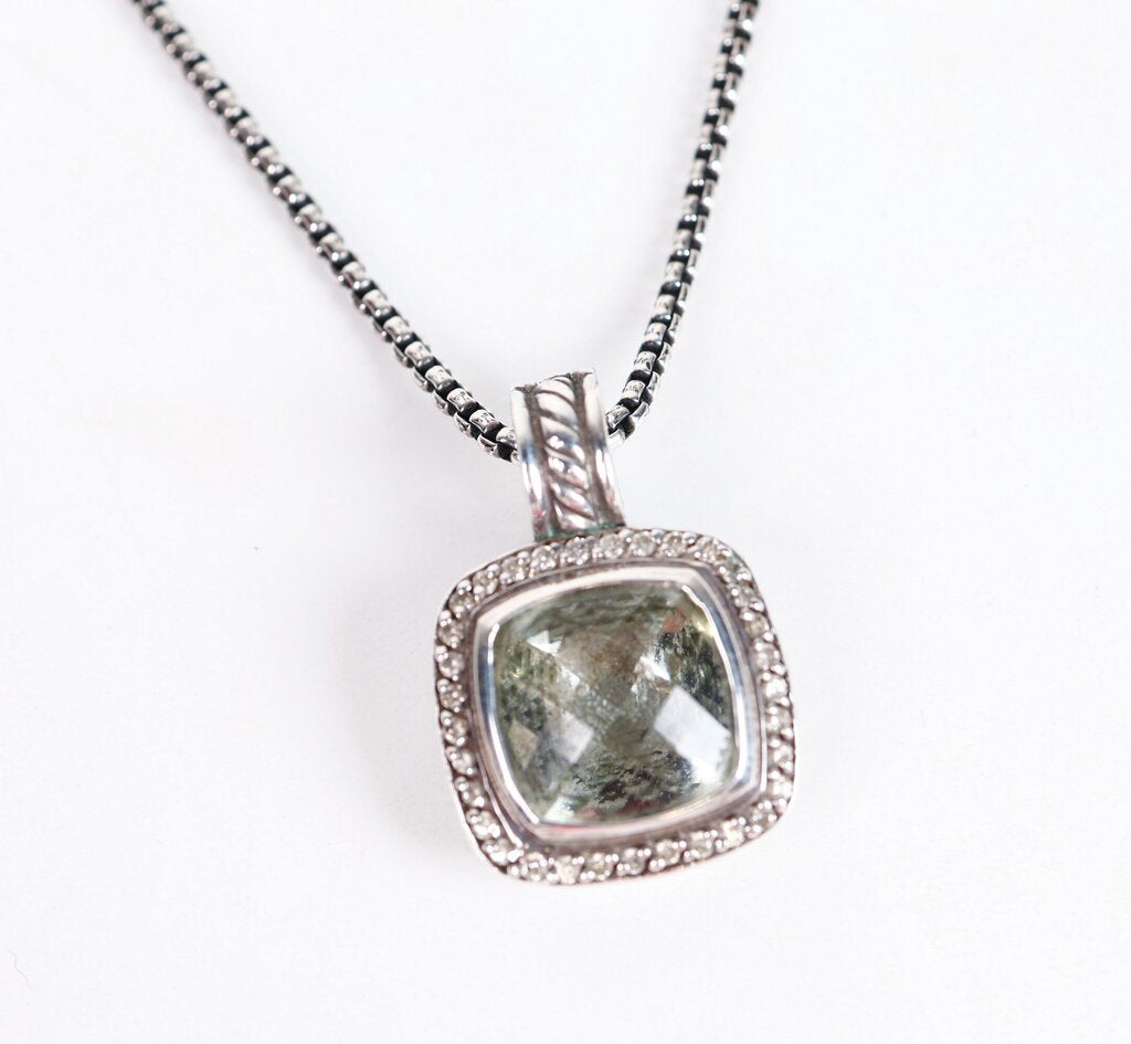 Sterling Diamond and Prasiolite 'Albion' Pendant