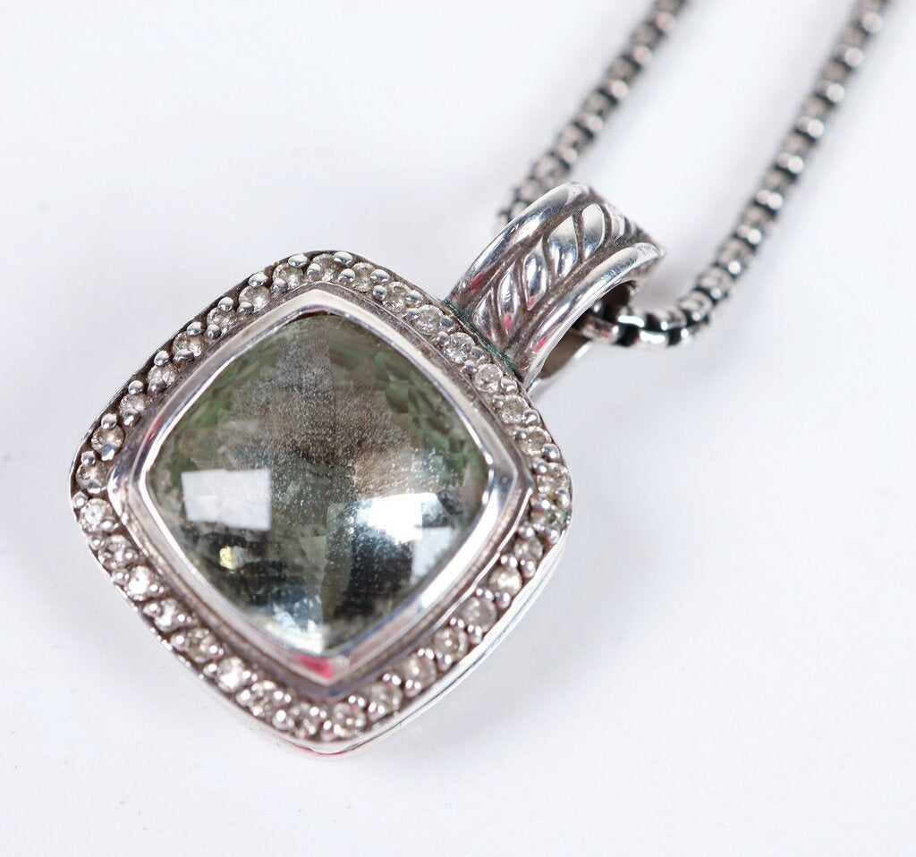 Sterling Diamond and Prasiolite 'Albion' Pendant