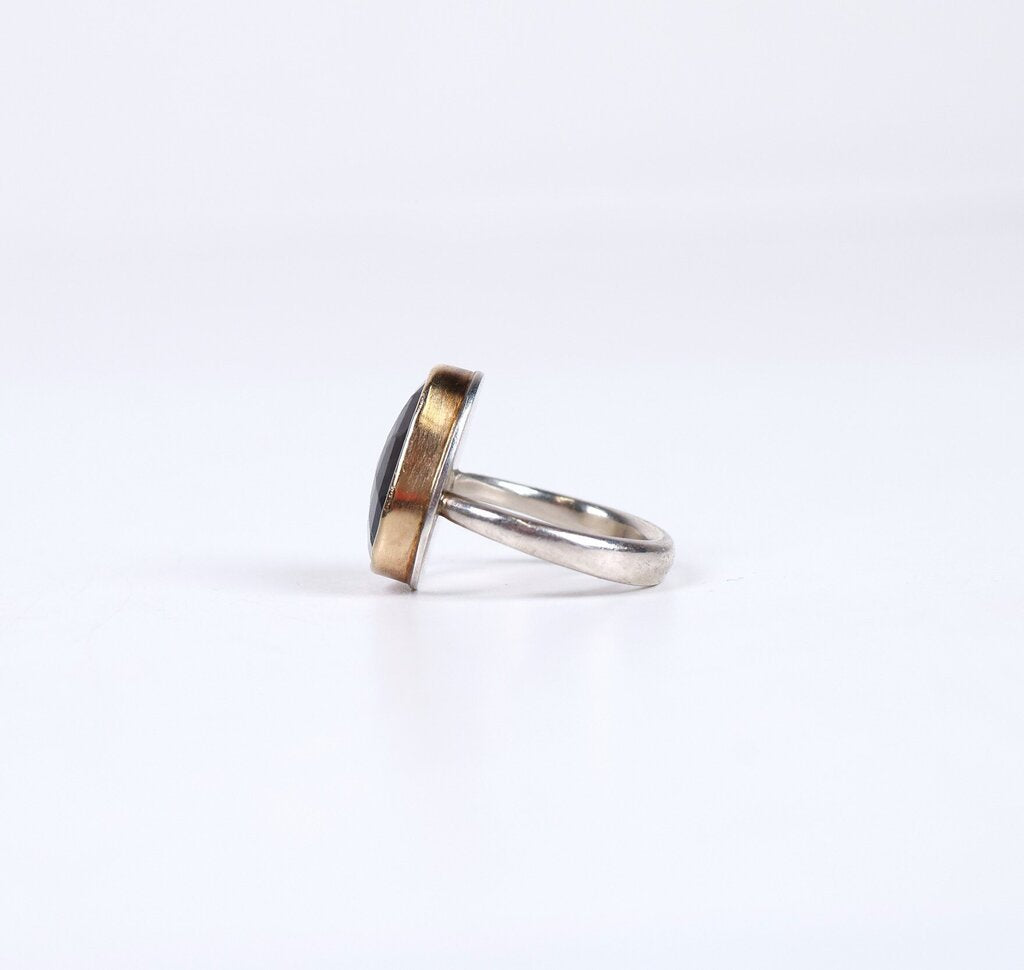 Sterling 14K and Moss Aquamarine Ring (7.25)
