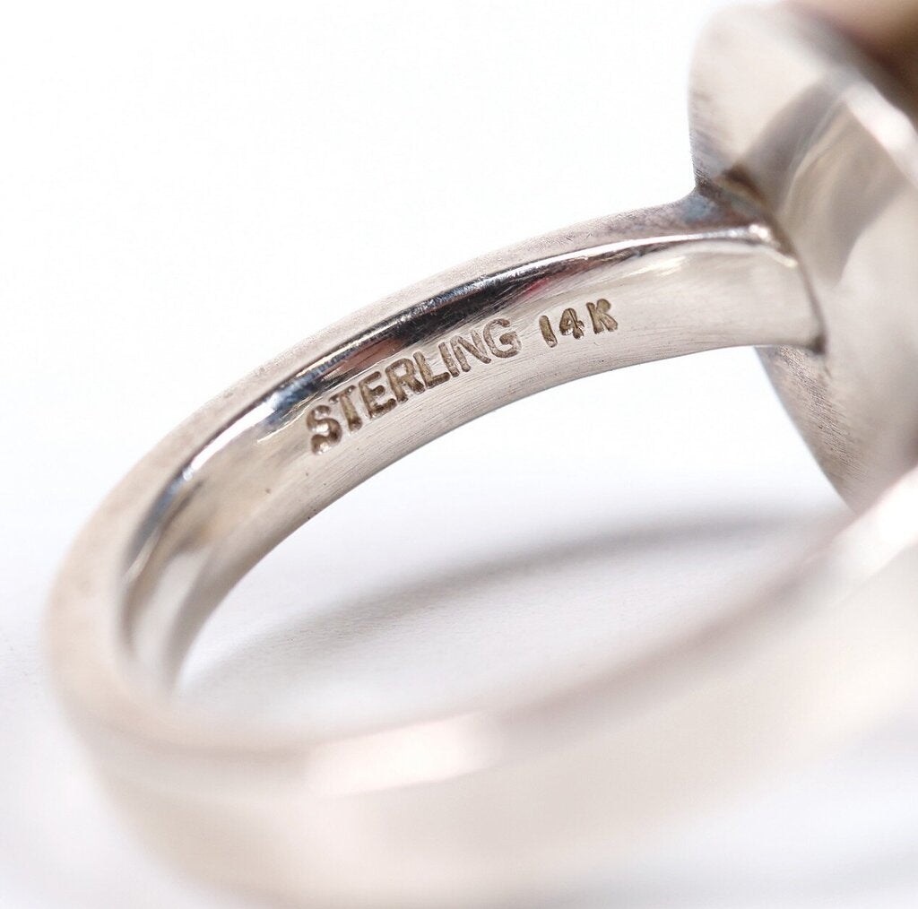 Sterling 14K and Linen Sapphire Ring (6.5)