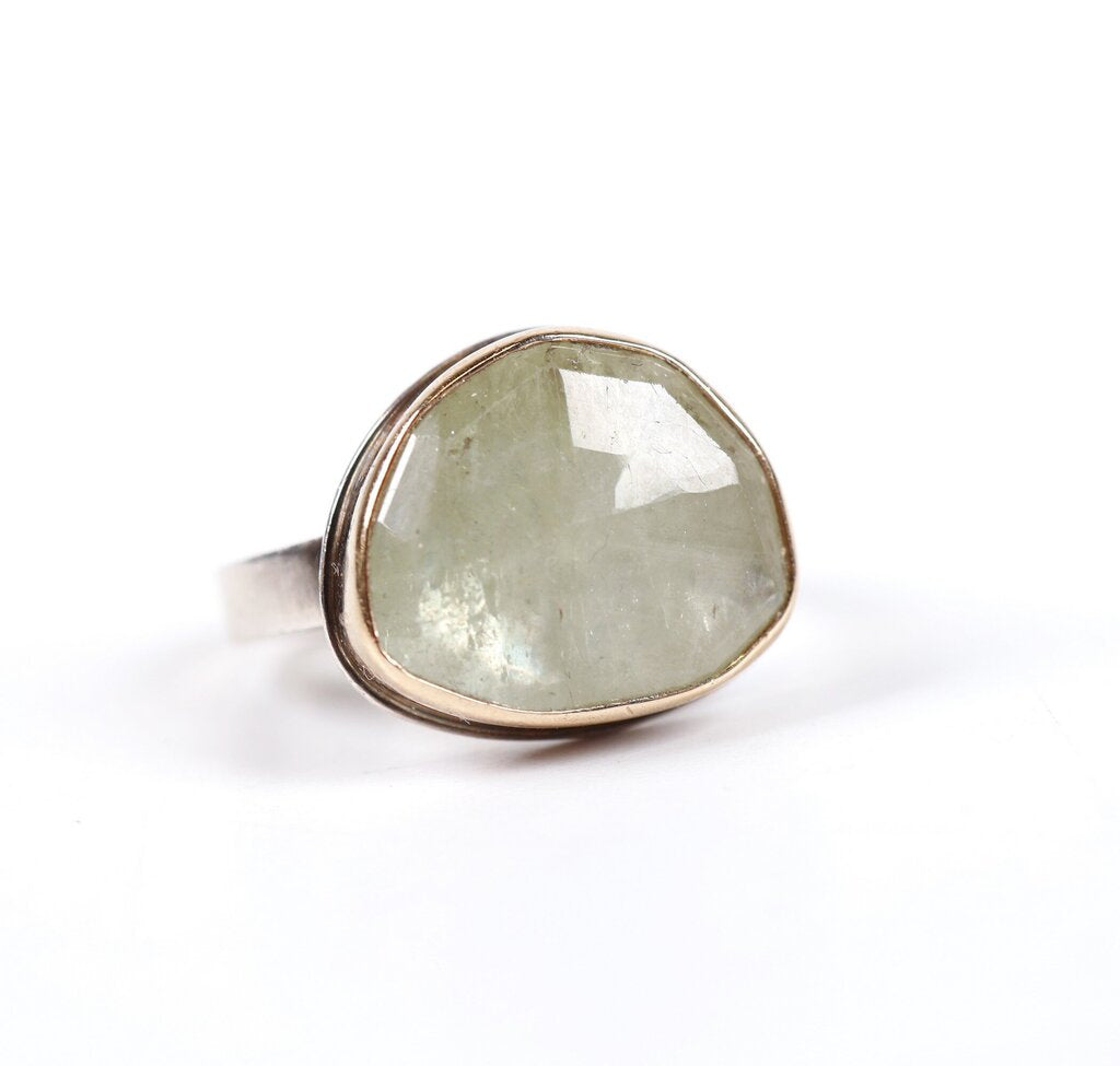Sterling 14K and Linen Sapphire Ring (6.5)