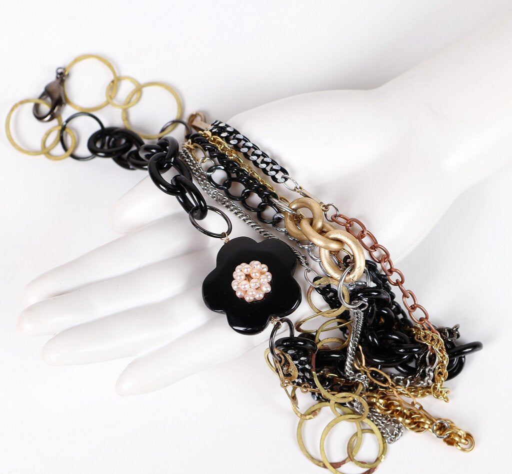 Mixed Metals Multi Strand Resin Flower Necklace