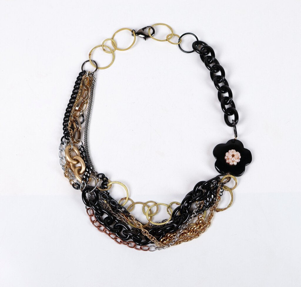 Mixed Metals Multi Strand Resin Flower Necklace