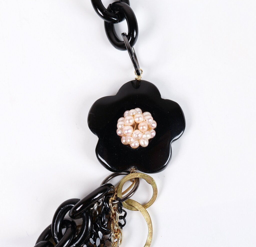 Mixed Metals Multi Strand Resin Flower Necklace