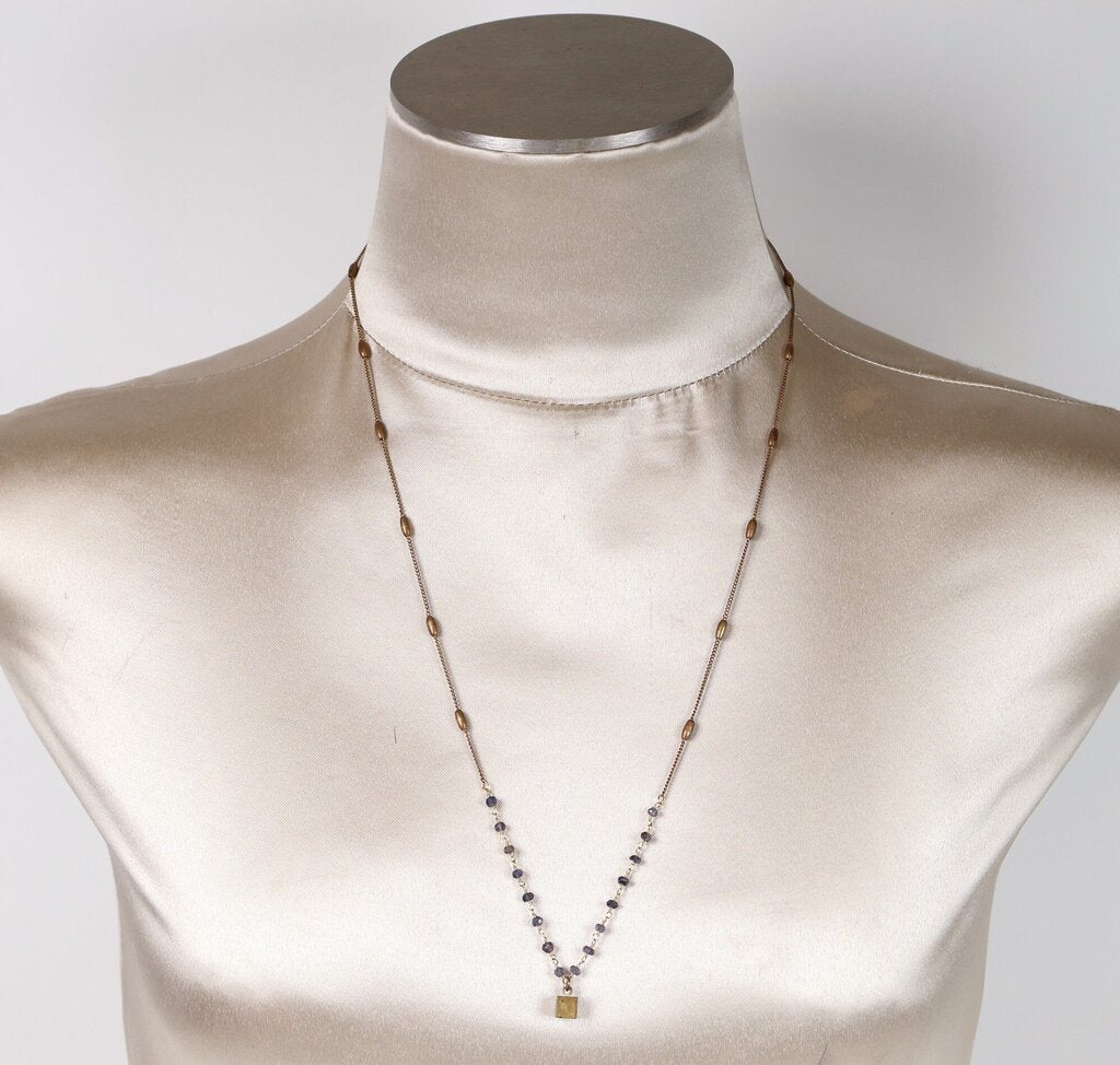 Brass Beaded Chain with Iolite Beaded Links