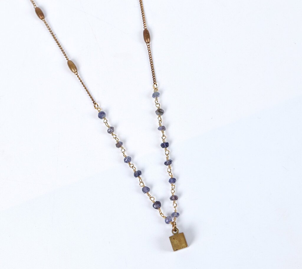 Brass Beaded Chain with Iolite Beaded Links