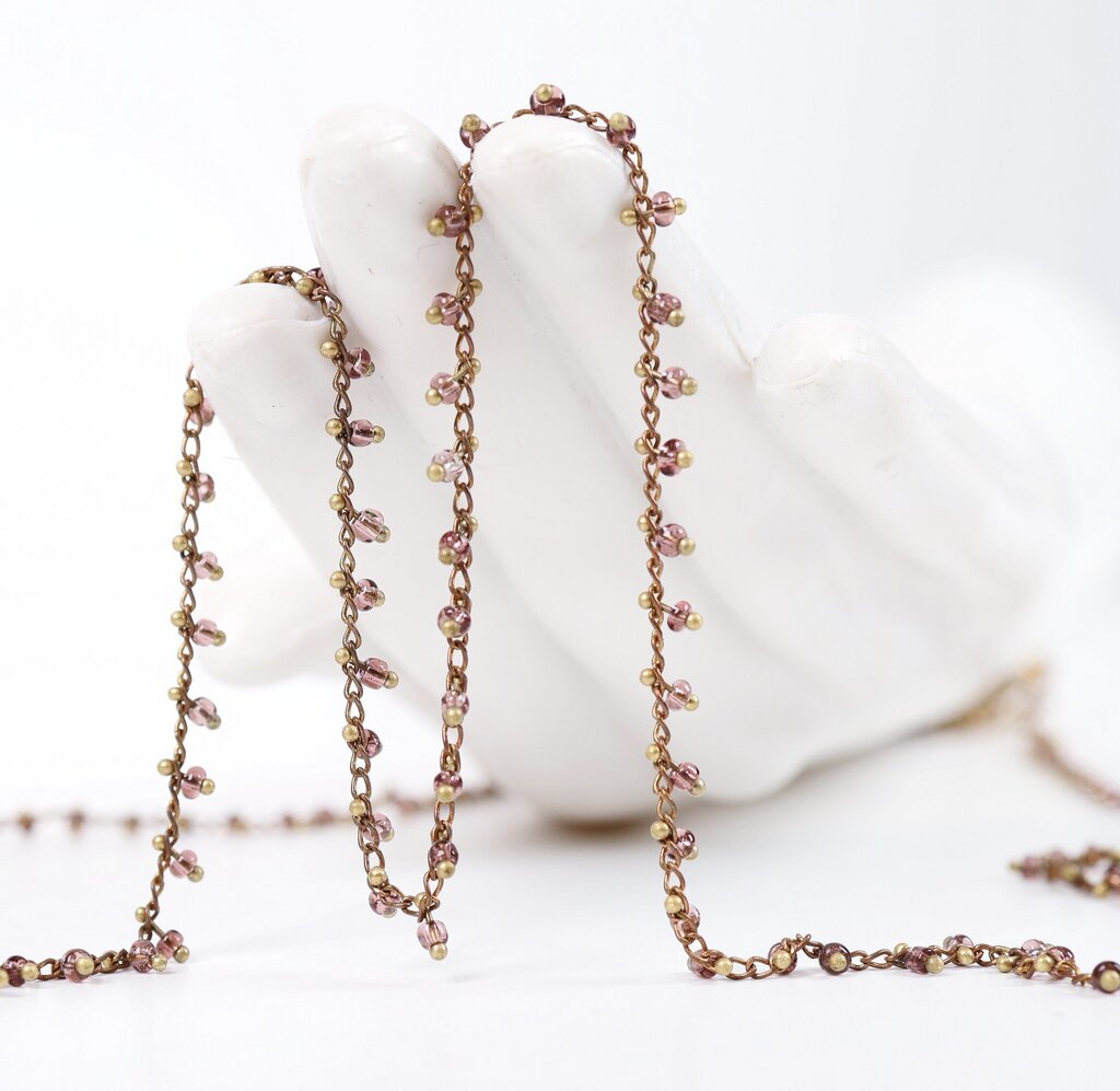 India Brass and Glass Bead Link Chain