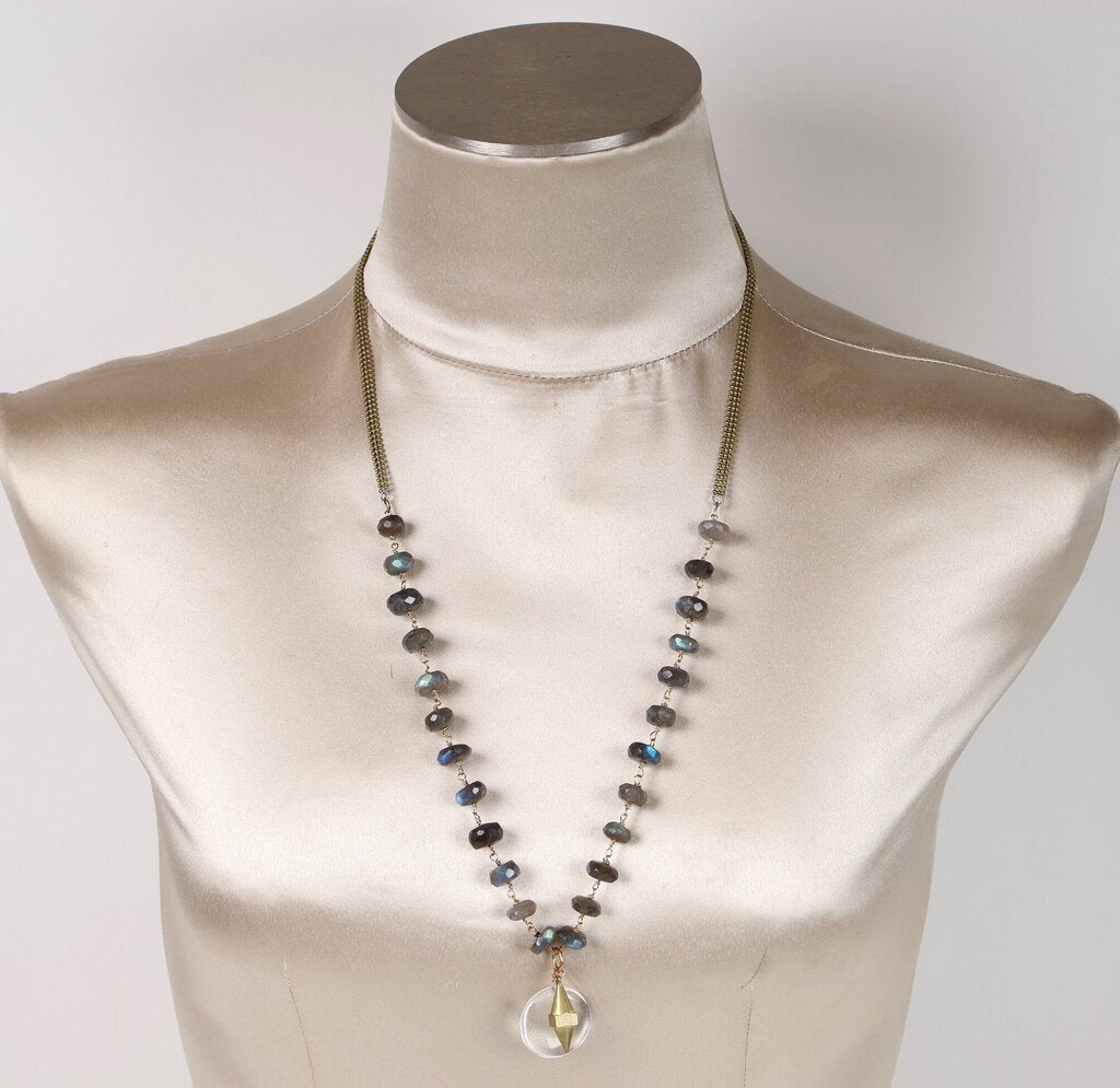 Quartz on Labradorite Beaded Chain Necklace