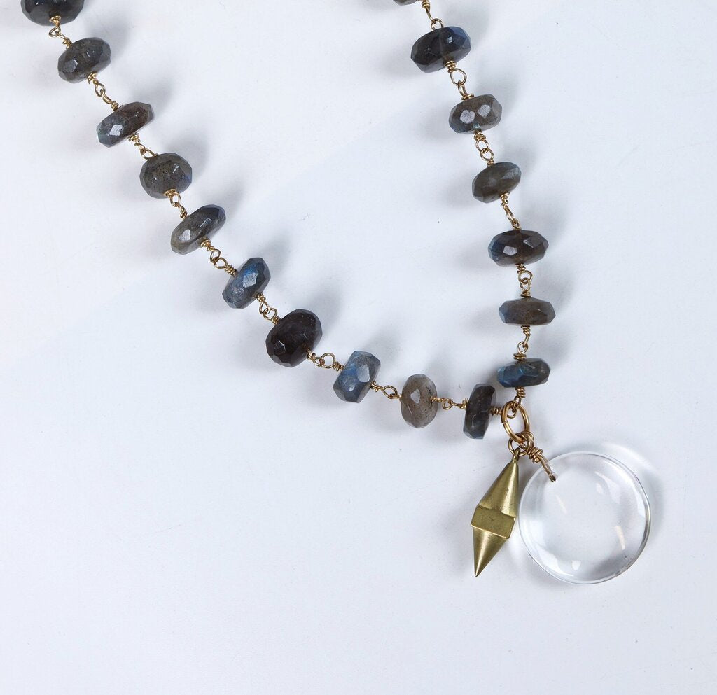 Quartz on Labradorite Beaded Chain Necklace