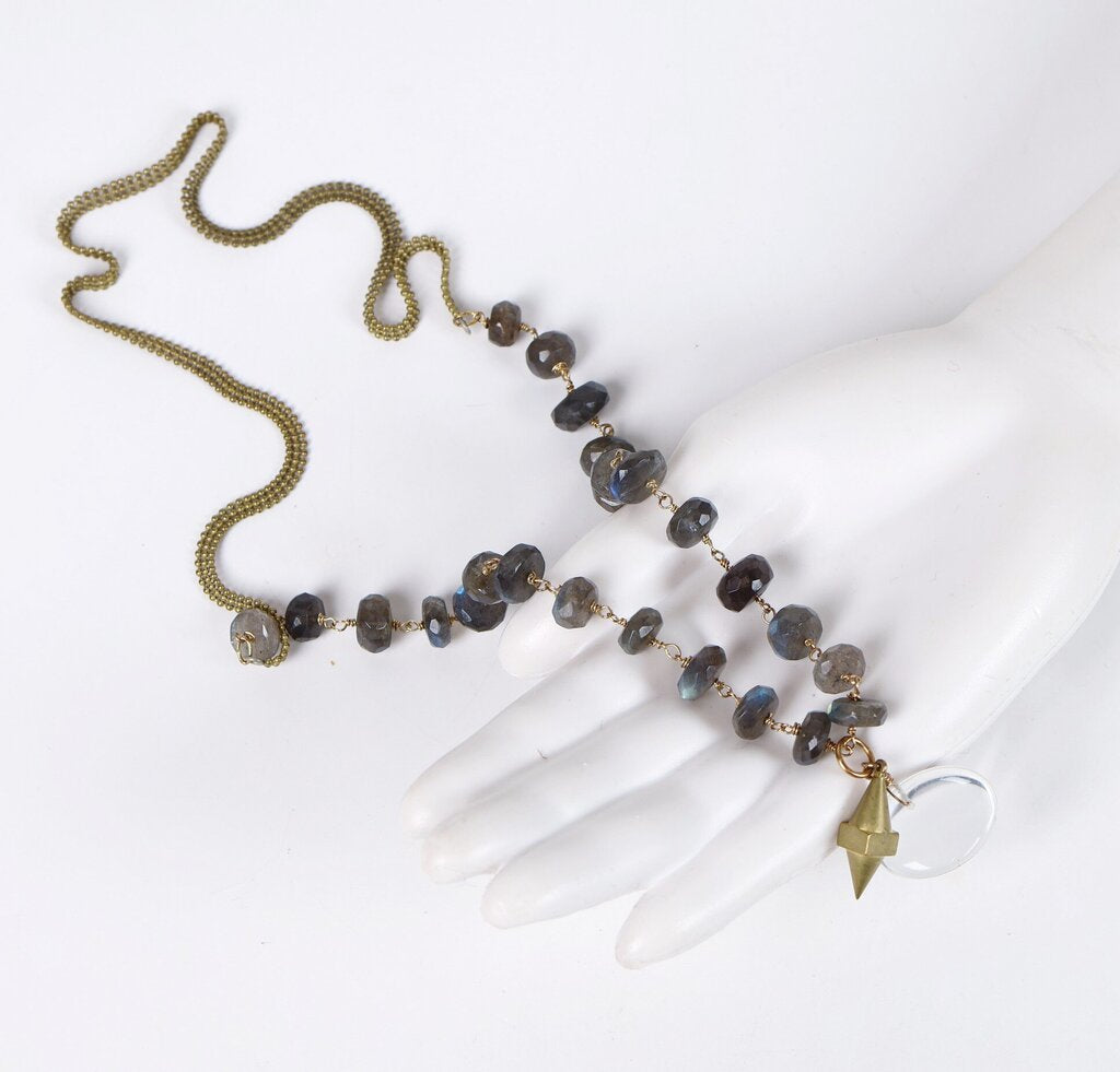 Quartz on Labradorite Beaded Chain Necklace