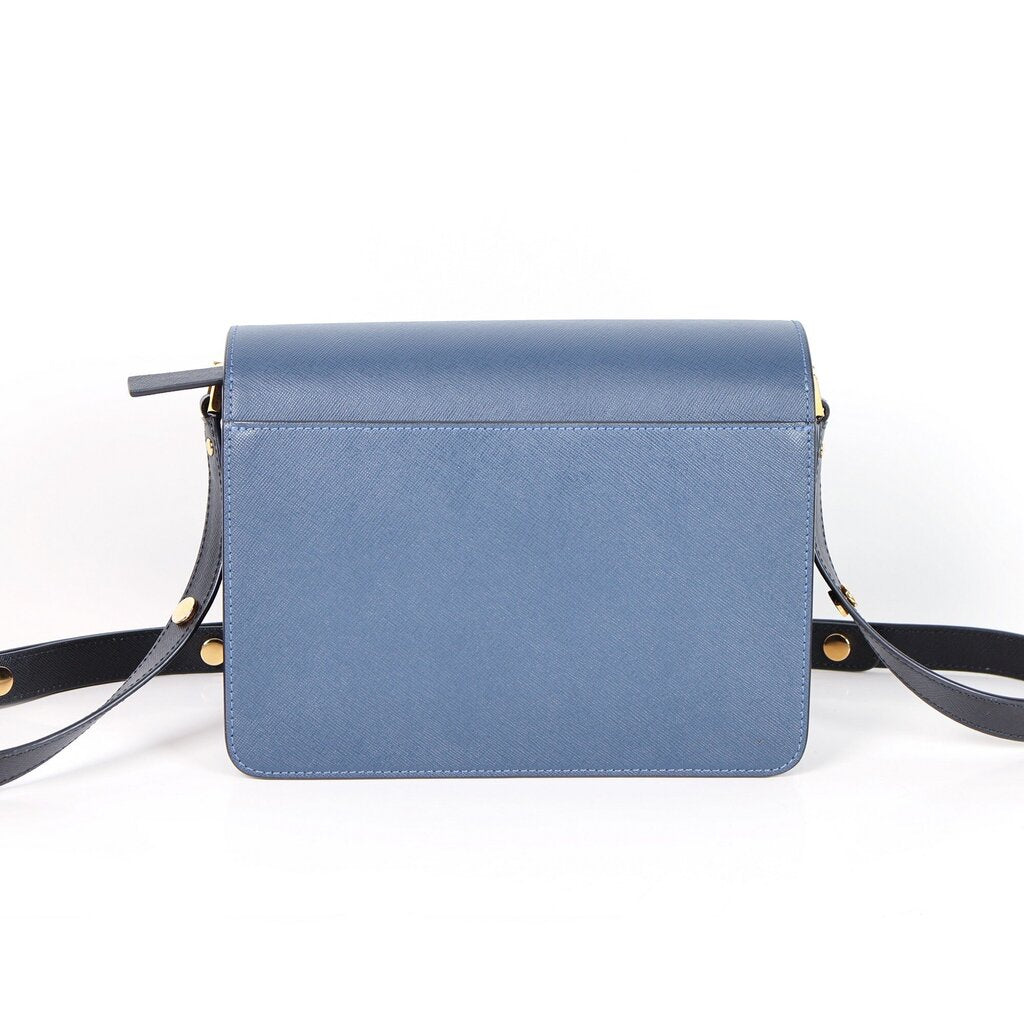 Navy and White 'Trunk' Bag with Black Snap Strap