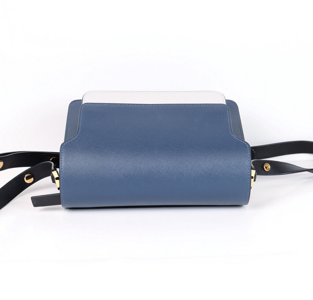 Navy and White 'Trunk' Bag with Black Snap Strap