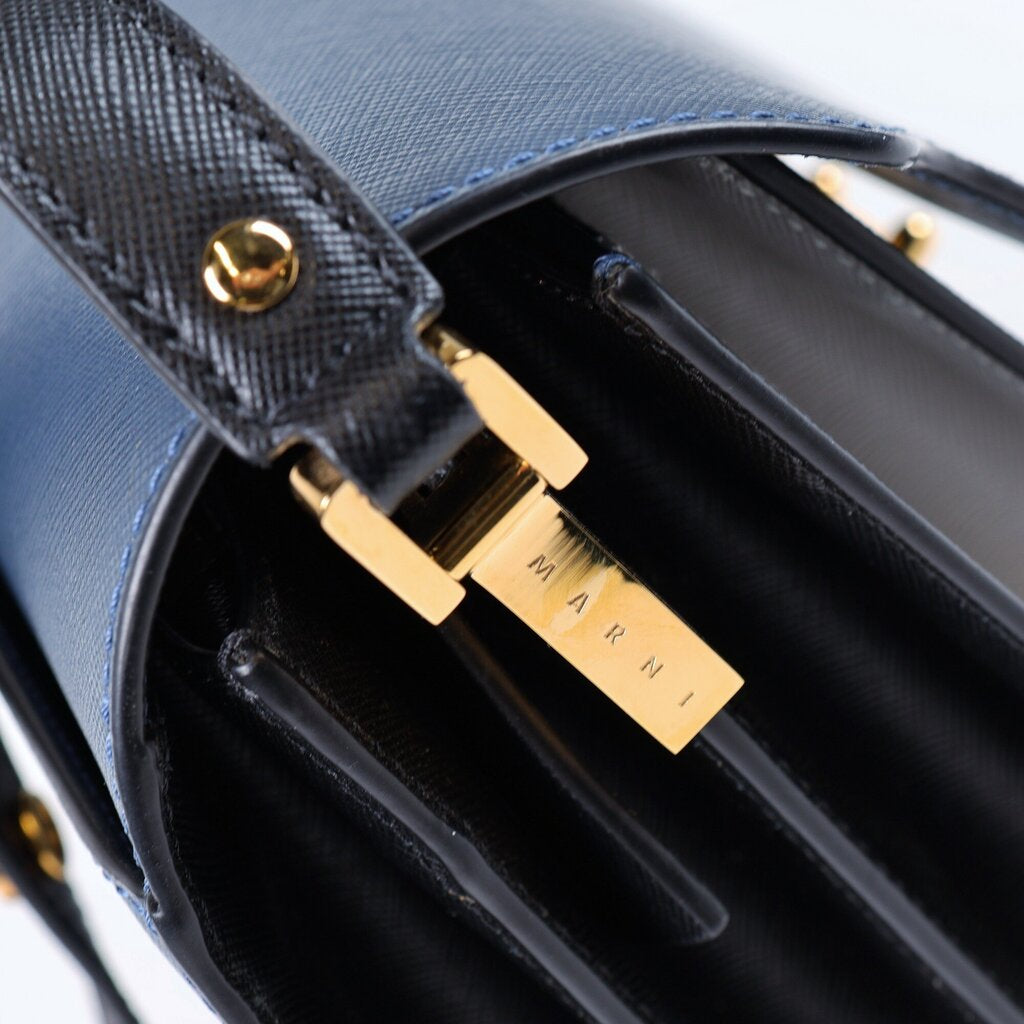 Navy and White 'Trunk' Bag with Black Snap Strap