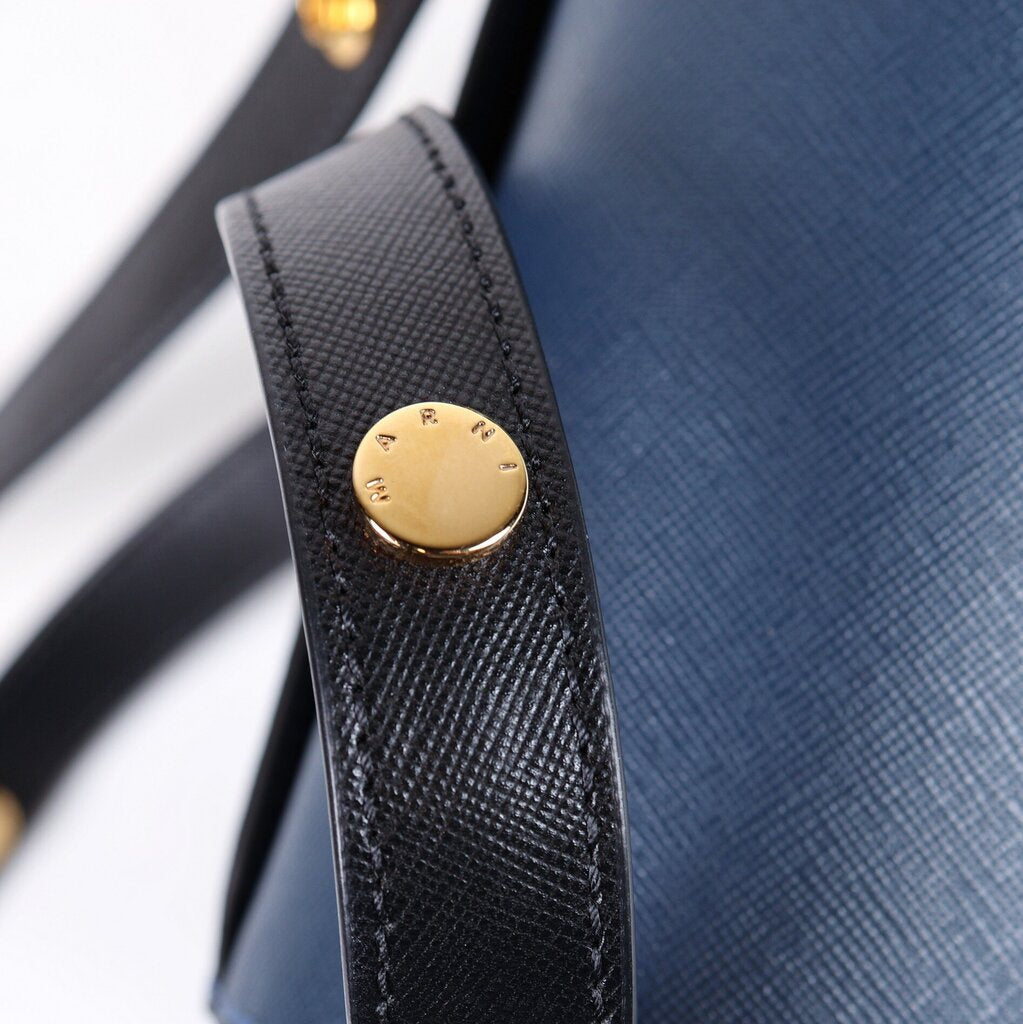 Navy and White 'Trunk' Bag with Black Snap Strap