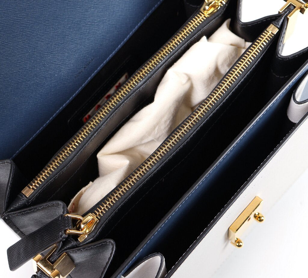 Navy and White 'Trunk' Bag with Black Snap Strap