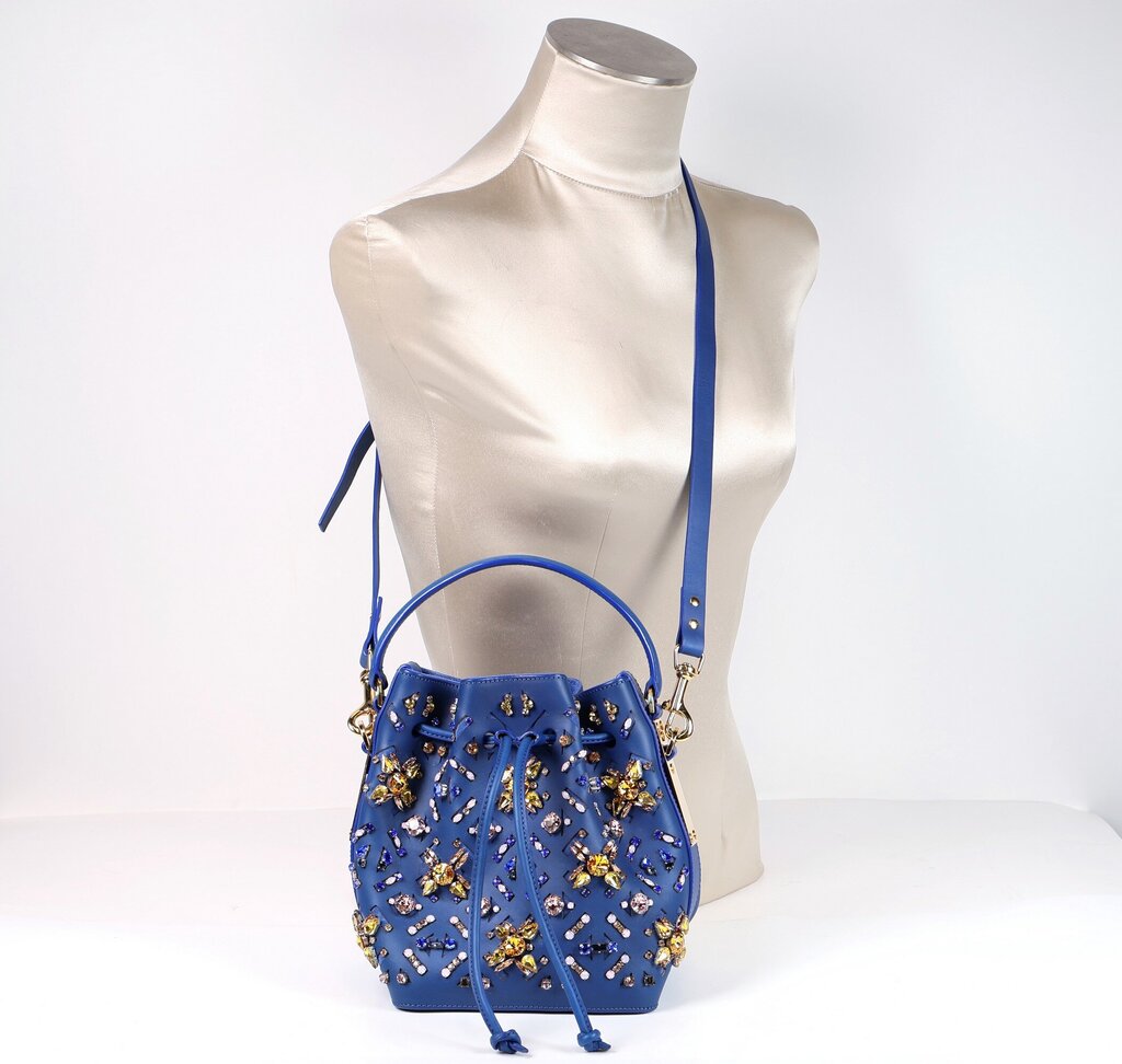 Cobalt Blue Leather and Gemstones Bag
