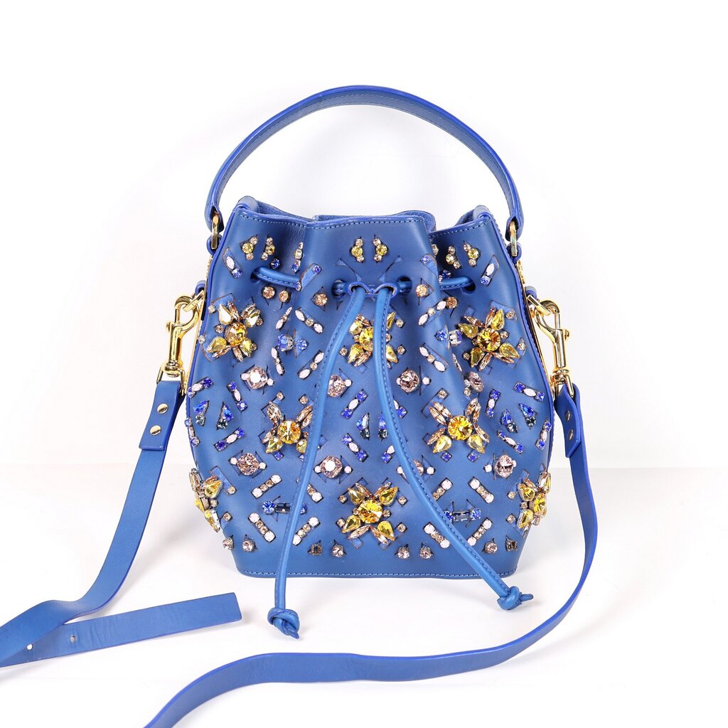 Cobalt Blue Leather and Gemstones Bag
